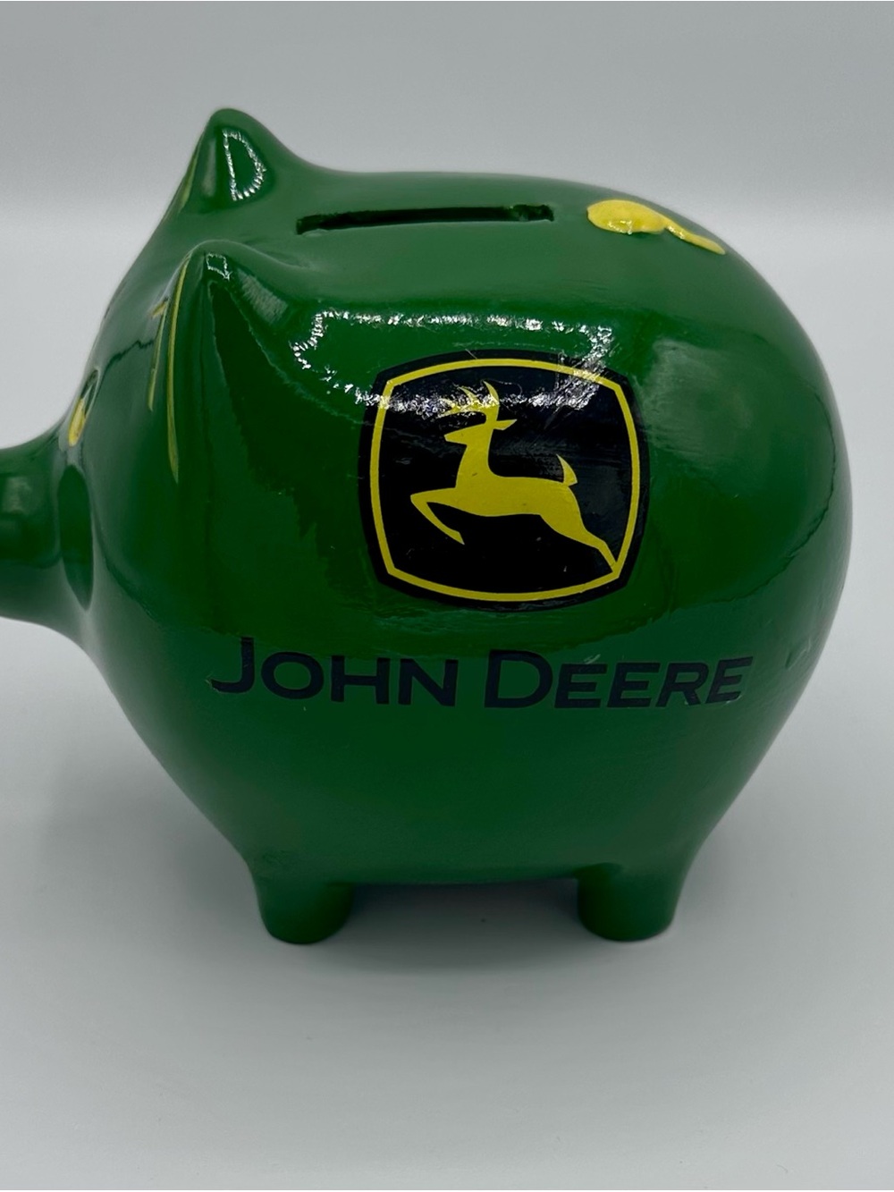 John Deere Green Piggy Bank with Yellow & Black Logo